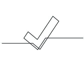 Continuous one line drawing of check mark. Vector illustration 