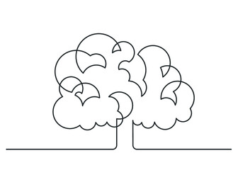 Continuous line drawing of tree in brain shape. Brain tree on white background. Vector illustration