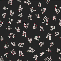 Naklejka premium Line Carnival garland with flags icon isolated seamless pattern on black background. Party pennants for birthday celebration, festival decoration. Vector