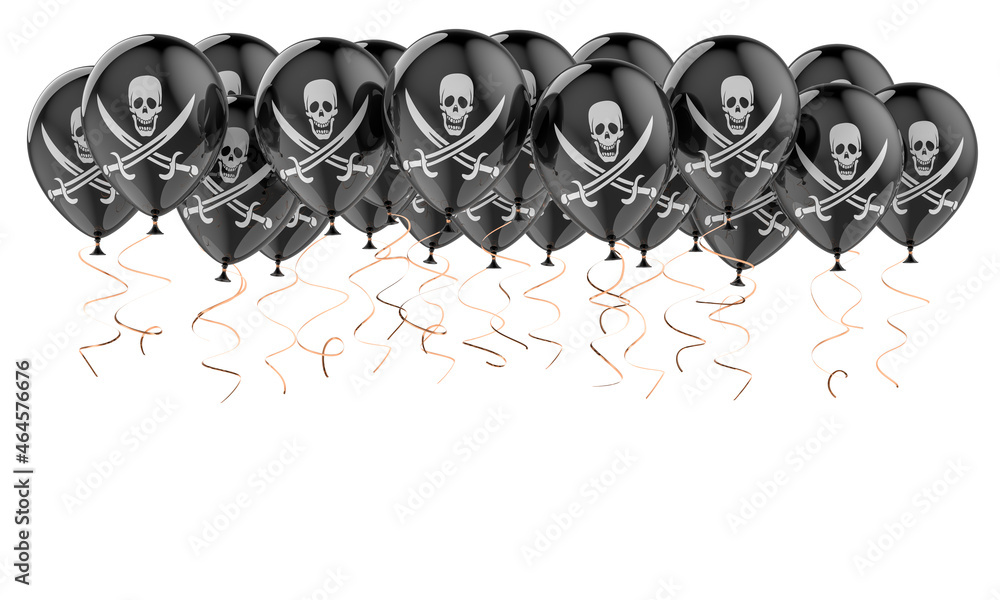 Poster balloons with piracy flag, 3d rendering