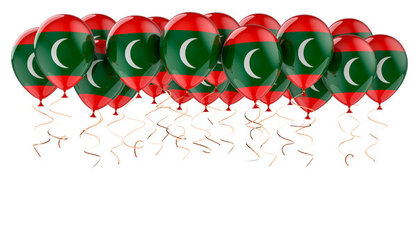 Balloons with Maldivian flag, 3D rendering - Powered by Adobe