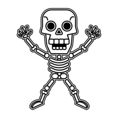 Human skeleton posing isolated over black background vector