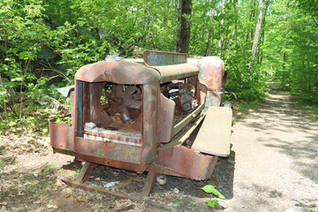 old quarry remains rusted truck