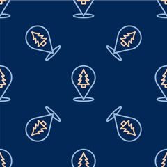 Line Location of the forest on a map icon isolated seamless pattern on blue background. Vector