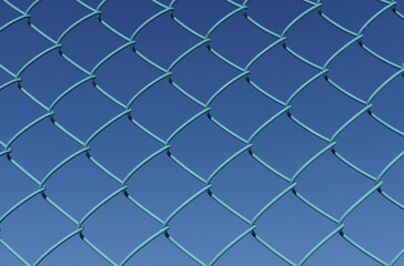 Fototapeta premium Against the background of a blue sky, a mesh metal mesh of blue color.