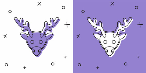 Set Reindeer icon isolated on white and purple background. Merry Christmas and Happy New Year. Vector
