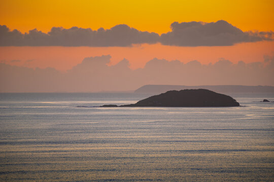 Looe Island in Cornwall UK at sunset