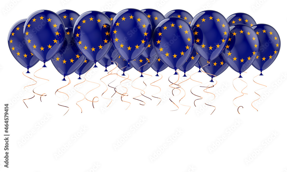 Poster balloons with the eu flag, 3d rendering