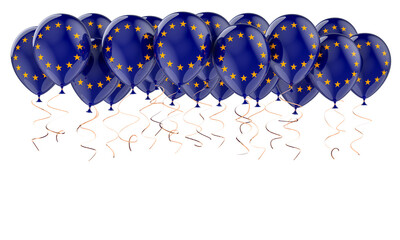 Balloons with the EU flag, 3D rendering