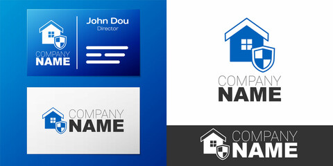 Logotype House with shield icon isolated on white background. Insurance concept. Security, safety, protection, protect concept. Logo design template element. Vector