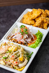 Classic Ceviche + chaufa with fish + fish spider
