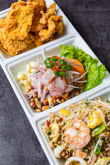 Classic Ceviche + chaufa with fish + fish spider
