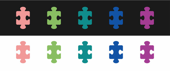 Set Puzzle pieces toy icon isolated on black and white background. Vector
