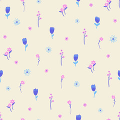 Seamless pattern with cute wild flowers.