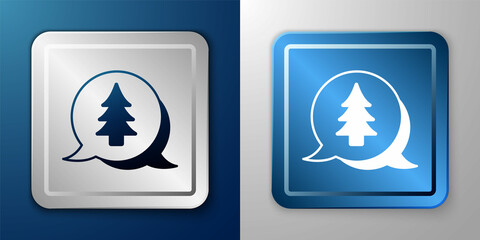 White Tree icon isolated on blue and grey background. Forest symbol. Silver and blue square button. Vector