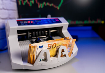 Banking currency cash counter. Professional financial electronic money aacounting.