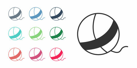 Fototapeta premium Black Yarn ball icon isolated on white background. Label for hand made, knitting or tailor shop. Set icons colorful. Vector