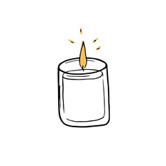  Hand drawn candle. Doodle candle. Burning aroma candle in glass jars doodle