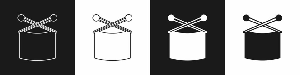 Set Knitting needles icon isolated on black and white background. Label for hand made, knitting or tailor shop. Vector