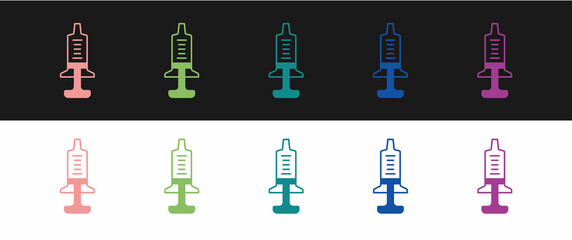 Set Syringe icon isolated on black and white background. Syringe for vaccine, vaccination, injection, flu shot. Medical equipment. Vector