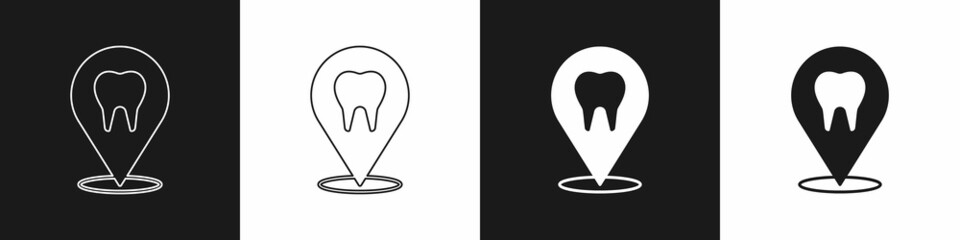 Set Dental clinic location icon isolated on black and white background. Vector
