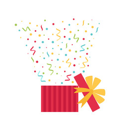 Open gift box with colorful confetti, vector illustration