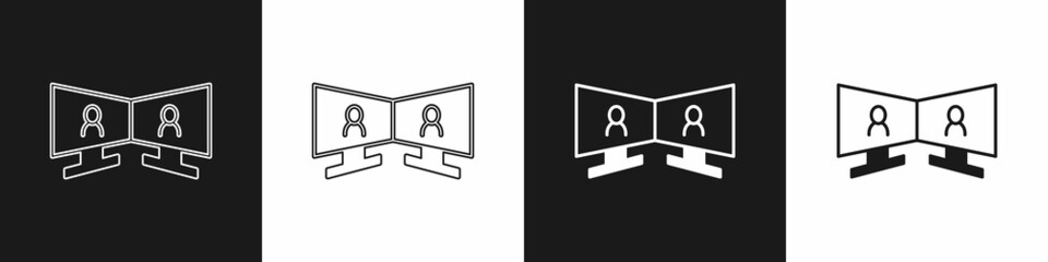 Set Video chat conference icon isolated on black and white background. Online meeting work form home. Remote project management. Vector