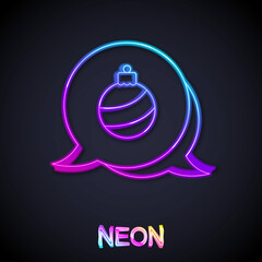 Fototapeta premium Glowing neon line Christmas ball icon isolated on black background. Merry Christmas and Happy New Year. Vector