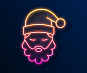 Glowing neon line Santa Claus hat and beard icon isolated on black background. Merry Christmas and Happy New Year. Vector