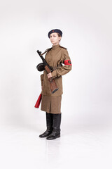 Young female traffic controller in military clothes of the Soviet army during the wwii 1940s