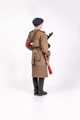 Young female traffic controller in military clothes of the Soviet army during the wwii 1940s