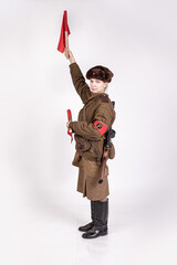 Young female traffic controller in military clothes of the Soviet army during the wwii 1940s