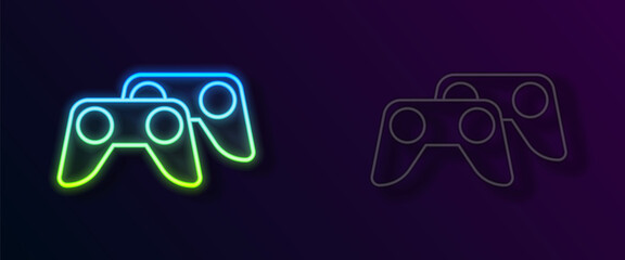 Glowing neon line Game controller or joystick for game console icon isolated on black background. Vector © Iryna