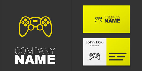 Logotype line Game controller or joystick for game console icon isolated on grey background. Logo design template element. Vector © Iryna