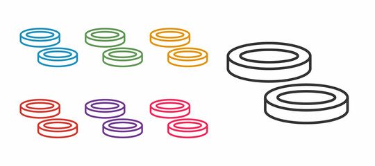 Set line Checker game chips icon isolated on white background. Set icons colorful. Vector