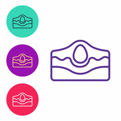 Set line Acne icon isolated on white background. Inflamed pimple on the skin. The sebum in the clogged pore promotes the growth of a bacteria. Set icons colorful. Vector