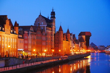 embankment of the old European city in the evening