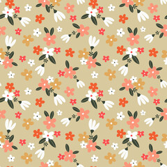 vector pattern with colorful cute abstract flowers in doodle style