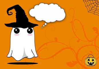 funny Ghost kawaii cartoon expression halloween background illustration