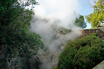 Fototapeta na wymiar hot steam over river in furnas