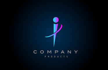 pink I alphabet letter logo icon. Design for company and business