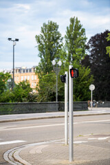 Red light for pedestrians in city center with empty street