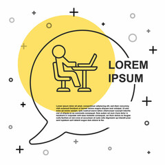 Black line Freelancer icon isolated on white background. Freelancer man working on laptop at his house. Online working, distant job concept. Random dynamic shapes. Vector