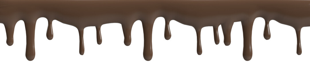 Horizontal border of liquid dripping dark chocolate, 3D rendering