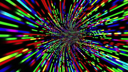 Driving through the Colorful light rays tunnel