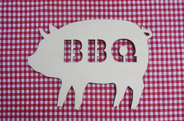 Plywood Pig Board with BBQ cutout on Red and White Gingham