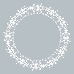 Round white decorative pattern. Winter Christmas frame. Decor element for invitations and greeting cards.