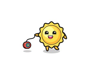 cartoon of cute sun playing a yoyo