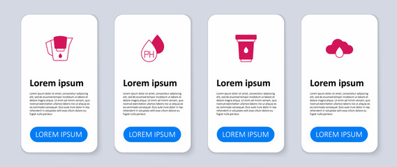 Set Cloud with rain, Water filter cartridge, drop and jug. Business infographic template. Vector