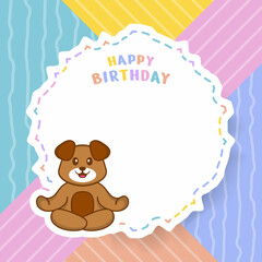 Happy Birthday greeting card with Cute dog cartoon character. Vector Illustration